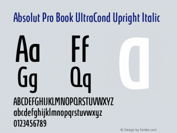 Absolut Pro Book UltraCondensed Upright Italic Version 8.000图片样张