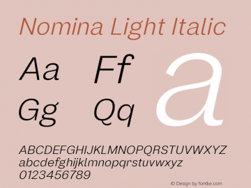 Nomina Light Italic Version 1.3; ttfautohint (v1.8.4)图片样张