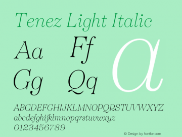 Tenez Light Italic Version 1.000;PS 001.000;hotconv 1.0.88;makeotf.lib2.5.64775图片样张