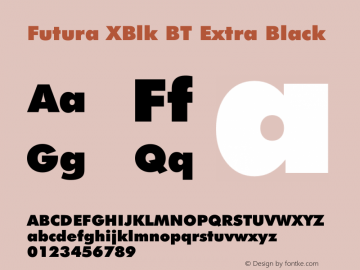 Futura XBlk BT Extra Black mfgpctt-v4.4 Jan 1 1999 Font Sample