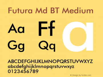 Futura Md BT Medium mfgpctt-v1.52 Tuesday, January 12, 1993 3:32:04 pm (EST) Font Sample