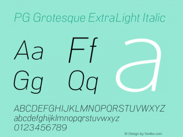 PG Grotesque ExtraLight Italic Version 1.000;Glyphs 3.2 (3207)图片样张