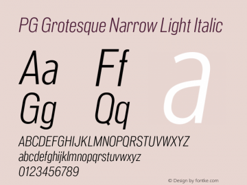 PG Grotesque Narrow Light Italic Version 1.000;Glyphs 3.2 (3207)图片样张