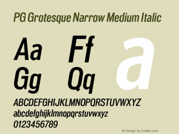 PG Grotesque Narrow Medium Italic Version 1.000;Glyphs 3.2 (3207)图片样张