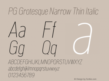 PG Grotesque Narrow Thin Italic Version 1.000;Glyphs 3.2 (3207)图片样张