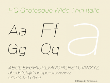 PG Grotesque Wide Thin Italic Version 1.000;Glyphs 3.2 (3207)图片样张