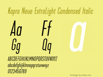 Kapra Neue ExtraLight Condensed Italic Version 1.000;PS 001.000;hotconv 1.0.88;makeotf.lib2.5.64775图片样张