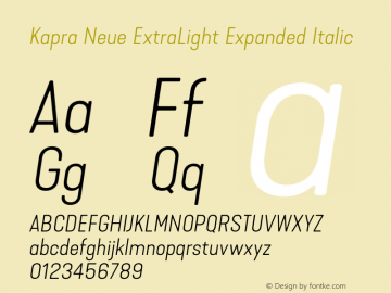 Kapra Neue ExtraLight Expanded Italic Version 1.000;PS 001.000;hotconv 1.0.88;makeotf.lib2.5.64775图片样张