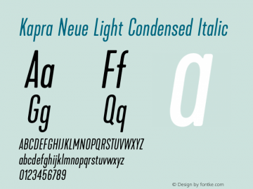 Kapra Neue Light Condensed Italic Version 1.000;PS 001.000;hotconv 1.0.88;makeotf.lib2.5.64775图片样张