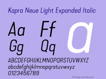 Kapra Neue Light Expanded Italic Version 1.000;PS 001.000;hotconv 1.0.88;makeotf.lib2.5.64775图片样张