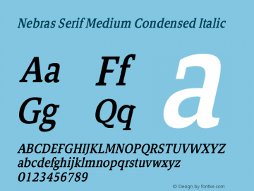 Nebras Serif Medium Condensed Italic Version 1.000;hotconv 1.0.109;makeotfexe 2.5.65596图片样张