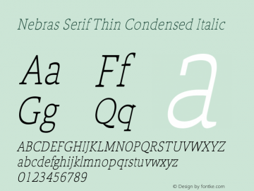 Nebras Serif Thin Condensed Italic Version 1.000;hotconv 1.0.109;makeotfexe 2.5.65596图片样张