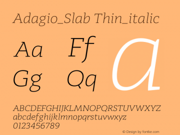 Adagio_Slab Thin_italic Version 1.000;PS 001.000;hotconv 1.0.70;makeotf.lib2.5.58329图片样张