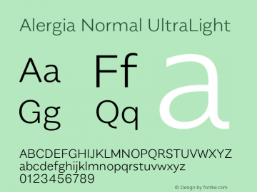 AlergiaNormal-UltraLight Version 1.000;PS 001.000;hotconv 1.0.88;makeotf.lib2.5.64775图片样张