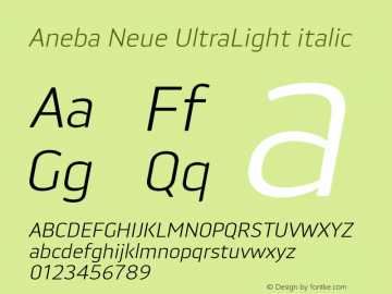 Aneba Neue UltraLight Italic Version 1.000;PS 001.000;hotconv 1.0.88;makeotf.lib2.5.64775图片样张