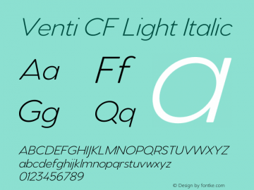 Venti CF Light Italic Version 4.300;Glyphs 3.2 (3219)图片样张