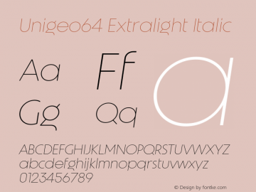 Unigeo64 Extralight Italic Version 1.000图片样张
