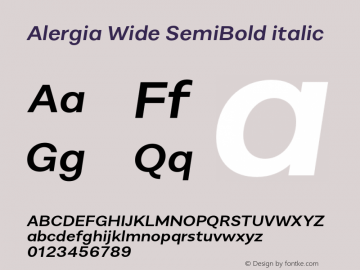 Alergia Wide SemiBold Italic Version 1.000;PS 001.000;hotconv 1.0.88;makeotf.lib2.5.64775图片样张