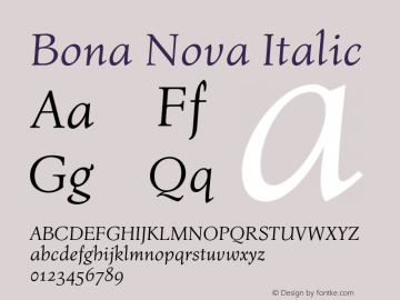 Bona Nova Italic Version 1.000;PS 001.000;hotconv 1.0.88;makeotf.lib2.5.64775图片样张