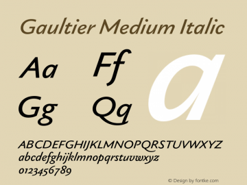 Gaultier Medium Italic Version 1.000;hotconv 1.0.109;makeotfexe 2.5.65596图片样张