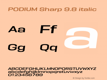 PODIUM Sharp 9.8 italic Version 1.000;PS 001.000;hotconv 1.0.88;makeotf.lib2.5.64775图片样张