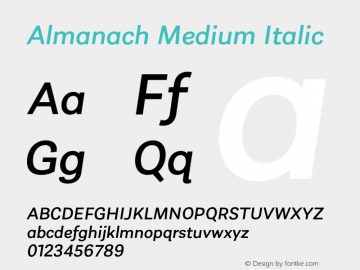 Almanach Medium Italic Version 1.001;hotconv 1.0.109;makeotfexe 2.5.65596图片样张