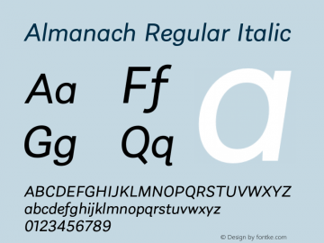 Almanach Regular Italic Version 1.001;hotconv 1.0.109;makeotfexe 2.5.65596图片样张