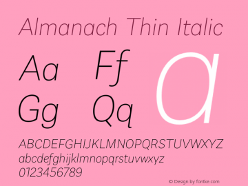 Almanach Thin Italic Version 1.001;hotconv 1.0.109;makeotfexe 2.5.65596图片样张