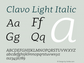 Clavo Light Italic Version 1.006;PS 001.006;hotconv 1.0.70;makeotf.lib2.5.58329图片样张