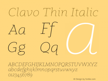 Clavo Thin Italic Version 1.006;PS 001.006;hotconv 1.0.70;makeotf.lib2.5.58329图片样张