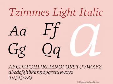 Tzimmes Light Italic Version 1.001;PS 001.001;hotconv 1.0.88;makeotf.lib2.5.64775图片样张