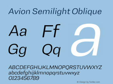 Avion Semilight Oblique Version 1.000;hotconv 1.0.109;makeotfexe 2.5.65596图片样张