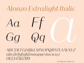 Alonzo Extralight Italic Version 1.000;hotconv 1.0.109;makeotfexe 2.5.65596图片样张