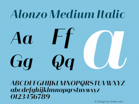 Alonzo Medium Italic Version 1.000;hotconv 1.0.109;makeotfexe 2.5.65596图片样张