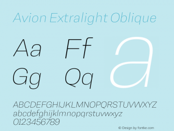 Avion Extralight Oblique Version 1.000;hotconv 1.0.109;makeotfexe 2.5.65596图片样张