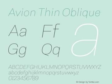 Avion Thin Oblique Version 1.000;hotconv 1.0.109;makeotfexe 2.5.65596图片样张