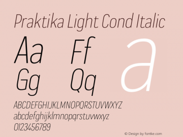 Praktika Light Cond Italic Version 1.000;PS 001.000;hotconv 1.0.88;makeotf.lib2.5.64775图片样张