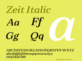 Zeit Italic Version 1.000;hotconv 1.0.109;makeotfexe 2.5.65596图片样张