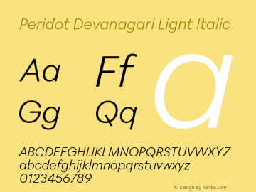 Peridot Devanagari Light Italic Version 1.001图片样张