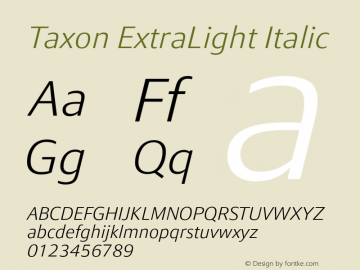 Taxon ExtraLight It Version 1.000图片样张