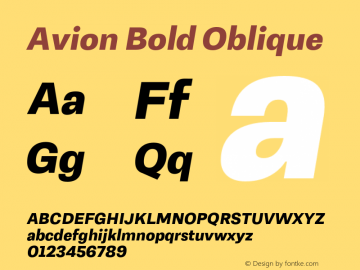 Avion Bold Oblique Version 1.000;hotconv 1.0.109;makeotfexe 2.5.65596图片样张