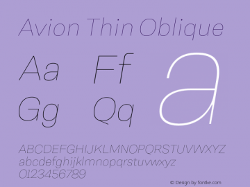 Avion Thin Oblique Version 1.000;hotconv 1.0.109;makeotfexe 2.5.65596图片样张