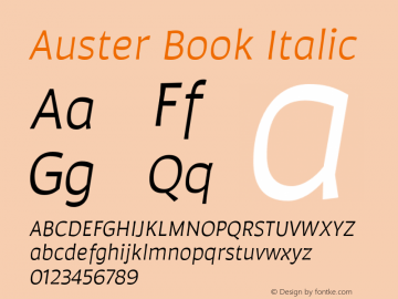 Auster Book Italic Version 1.000;PS 001.000;hotconv 1.0.88;makeotf.lib2.5.64775图片样张