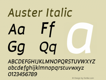 Auster Italic Version 1.000;PS 001.000;hotconv 1.0.88;makeotf.lib2.5.64775图片样张