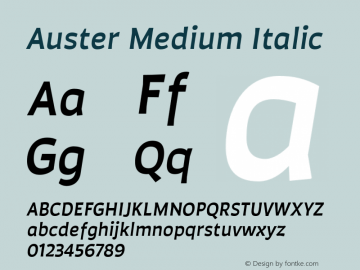 Auster Medium Italic Version 1.000;PS 001.000;hotconv 1.0.88;makeotf.lib2.5.64775图片样张