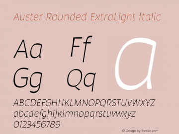 Auster Rounded ExtraLight Italic Version 1.000;PS 001.000;hotconv 1.0.88;makeotf.lib2.5.64775图片样张