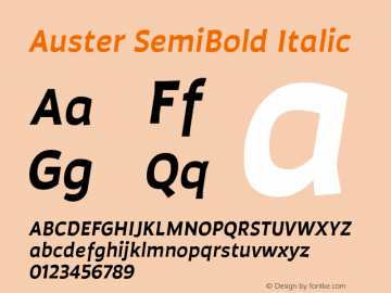 Auster SemiBold Italic Version 1.000;PS 001.000;hotconv 1.0.88;makeotf.lib2.5.64775图片样张