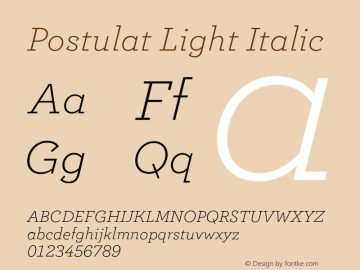 Postulat Light Italic Version 1.000;hotconv 1.0.109;makeotfexe 2.5.65596图片样张