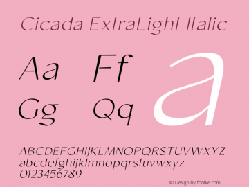 Cicada-ExtraLightItalic Version 1.000;hotconv 1.0.109;makeotfexe 2.5.65596图片样张