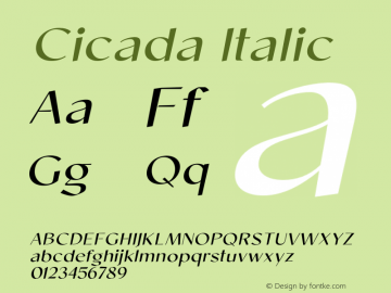 Cicada-RegularItalic Version 1.000;hotconv 1.0.109;makeotfexe 2.5.65596图片样张
